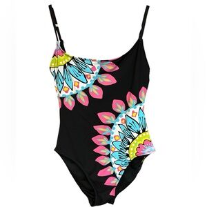 Anne Cole Signature Nylon/Spandex Black Floral One Piece Swimsuit S6 Preowned